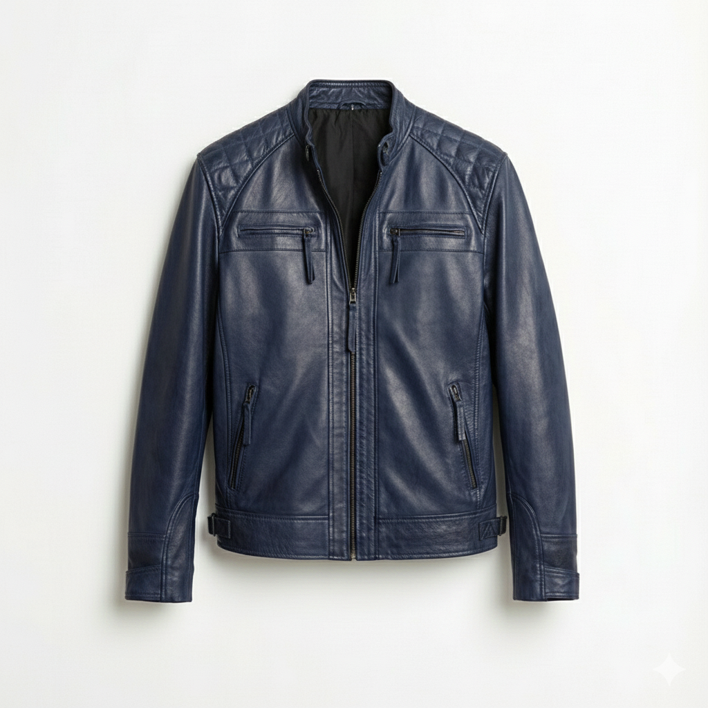 Blue Leather Biker Jacket Mens (2) Blue Leather Biker Jacket Mens