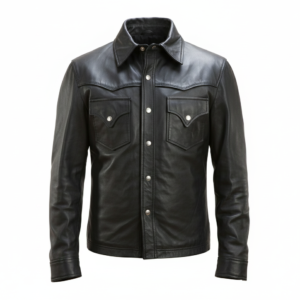 Men’s Black Leather Jacket Shirt Style