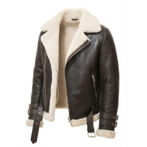 Home 7 Brown Leather Shearling Jacket Mens