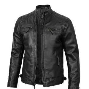 Mens Quilted Distressed Leather Jacket