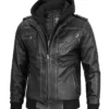 leather jacket with hood