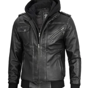 leather jacket with hood