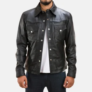 Men’s Black Leather Jacket Shirt Style