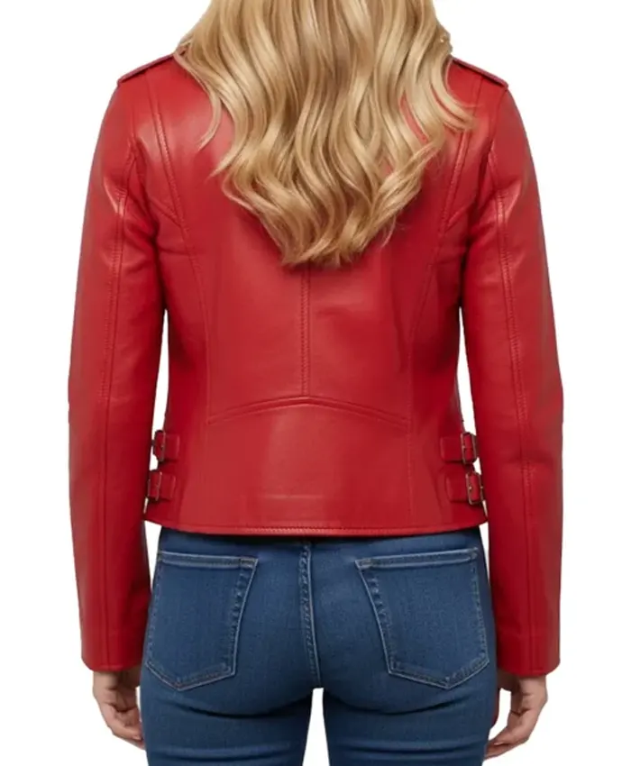 Slim-Fit-Zip-Up-Motorcycle-Red-Leather-Jacket-Back Slim Fit Zip Up Motorcycle Red Leather Jacket Back