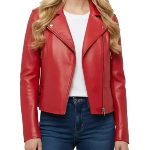 Red Leather Motorcycle Jacket Women's