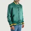 Forest Green Satin Letterman Jacket with Yellow Stripes 4 Forest Green Satin Jacket with Yellow Stripes 5