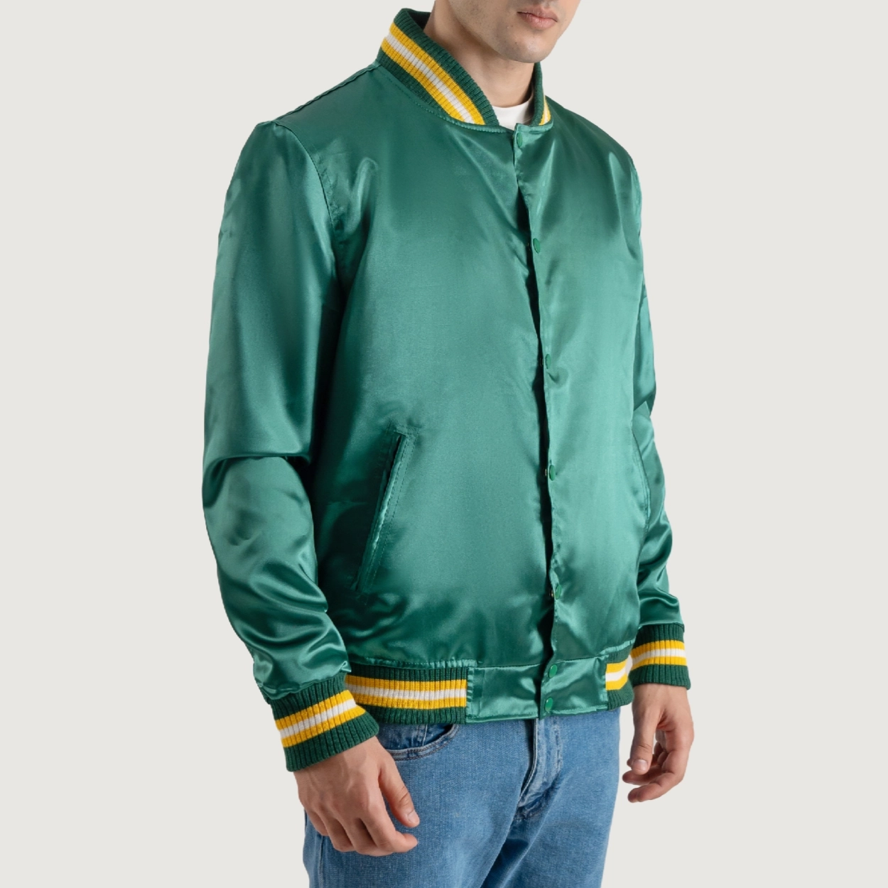 Forest-Green-Satin-Jacket-with-Yellow-Stripes-5 Forest Green Satin Jacket with Yellow Stripes 5