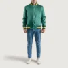 Forest Green Satin Letterman Jacket with Yellow Stripes 1 Forest Green Satin Jacket with Yellow Stripes 7