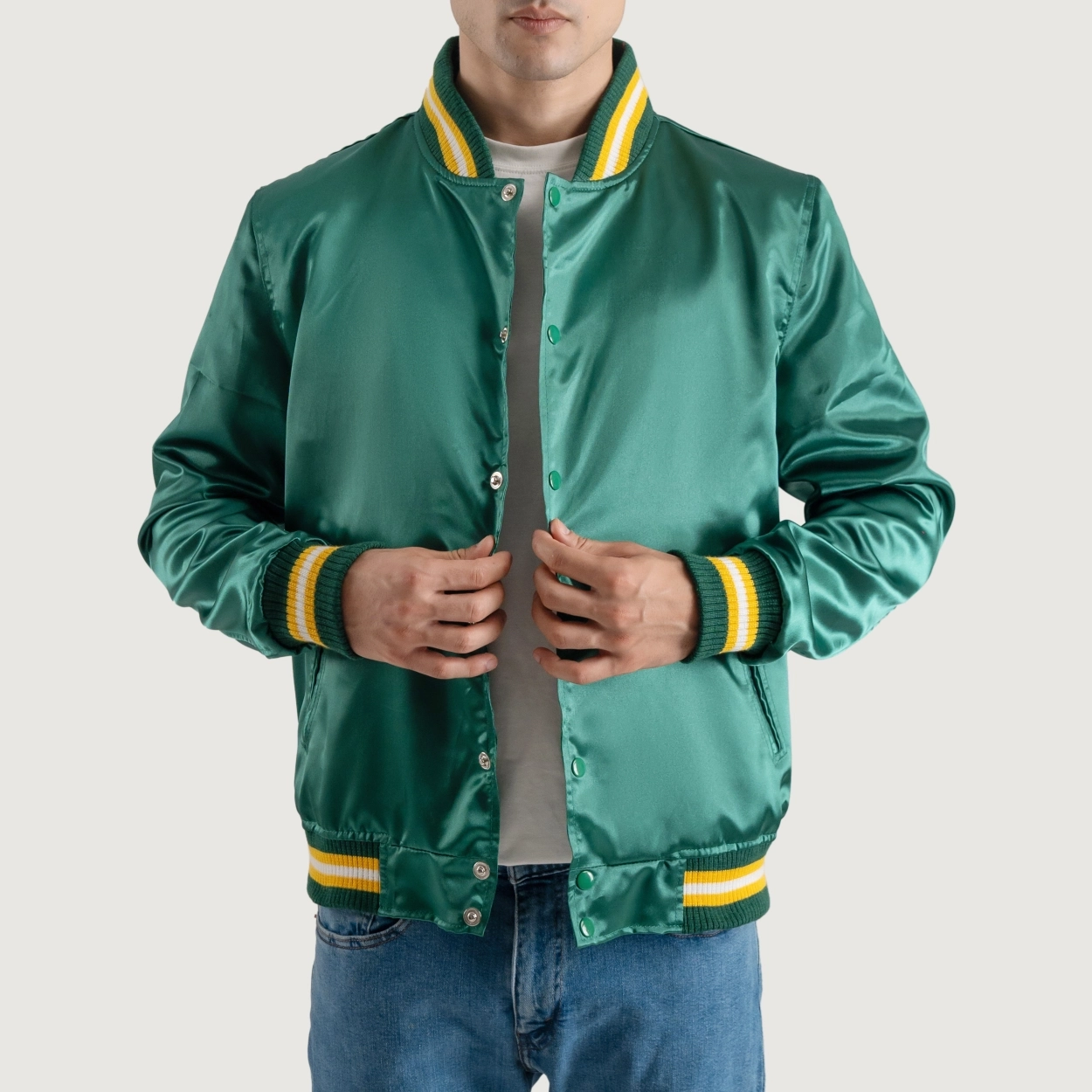 Forest-Green-Satin-Jacket-with-Yellow-Stripes-9 Forest Green Satin Jacket with Yellow Stripes 9