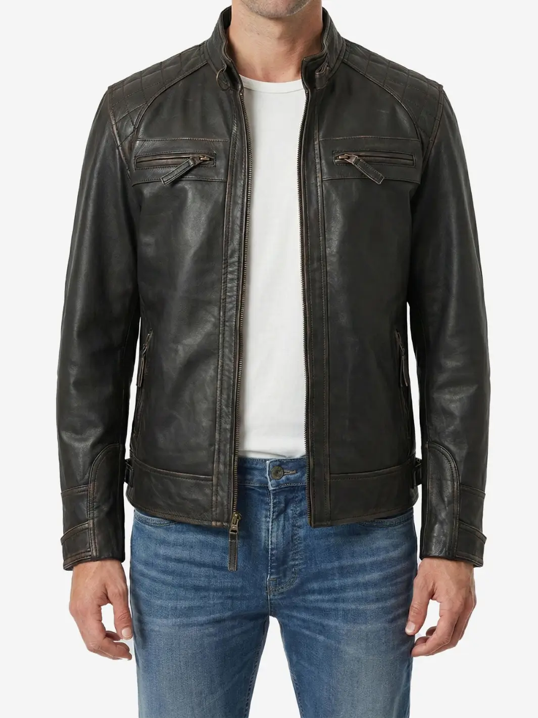 Men_s_Distressed_Brown_Biker_Style_Leather_Jacket_-_front Men s Distressed Brown Biker Style Leather Jacket front