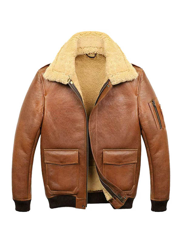 Mens-Aviator-Camel-Brown-A2-Fur-Shearling-Leather-Bomber-Jacket Mens Aviator Camel Brown A2 Fur Shearling Leather Bomber Jacket