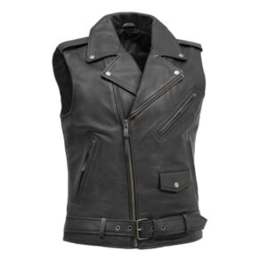Men’s Biker Leather Vest – Black