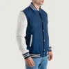 Navy Blue and White Varsity Letterman Jacket 2