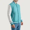 Teal Aqua and White Varsity Letterman Jacket 4 Navy Blue and White Varsity Letterman Jacket 7
