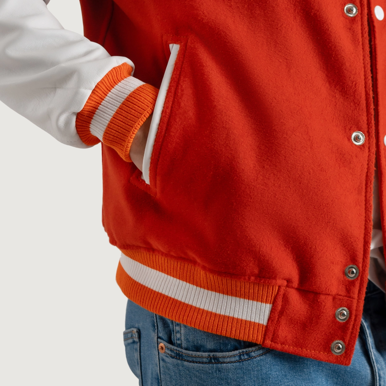 Orange-and-White-Varsity-Letterman-Jacket Orange and White Varsity Letterman Jacket