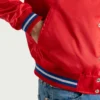 Red Satin Letterman Jacket with White Stripes 3 Red Satin Jacket with White Stripes 1