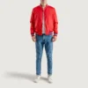 Red Satin Letterman Jacket with White Stripes 1 Red Satin Jacket with White Stripes
