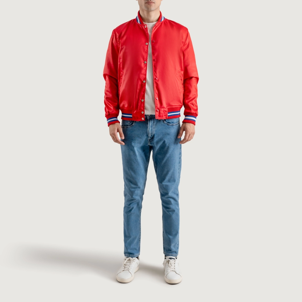 Red-Satin-Jacket-with-White-Stripes Red Satin Jacket with White Stripes