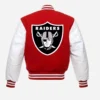 las vegas raiders letterman red white wool leather varsity jacket 1
