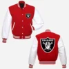 las vegas raiders letterman red white wool leather varsity jacket 2