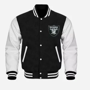 Las Vegas Raiders Letterman Black/White Wool & Leather Jacket