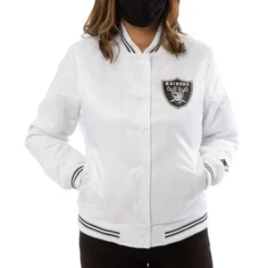 Las Vegas Raiders white satin varsity jacket